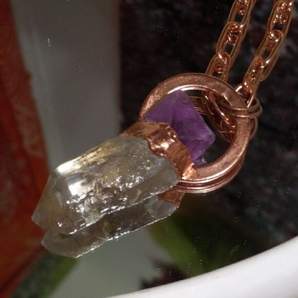 'Florencia' Purple Octagonal Fluorite & Natural Quartz Necklace - Picture 1 of 6